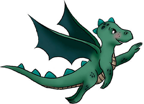 Dieses Bild zeigt eine Illustration von einem grünen fliegenden Drachen.