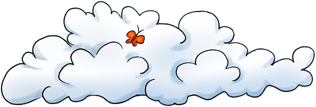 Dieses Bild zeigt eine Illustration von einer Wolke und einem kleinen Schmetterling.