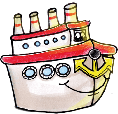 Dieses Bild zeigt eine Illustration von einem kleinen Boot, das ein Gesicht hat.