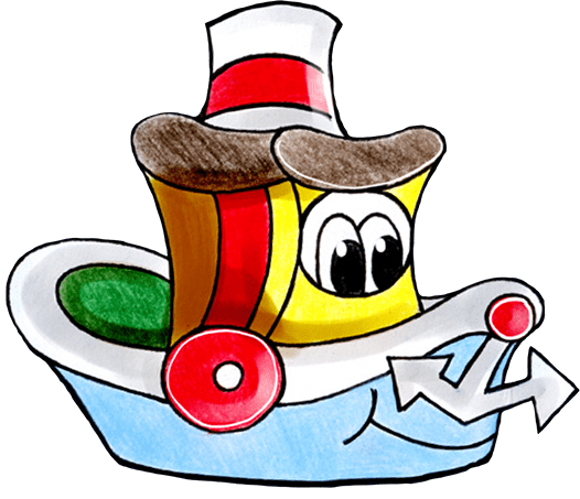 Dieses Bild zeigt eine Illustration von einem Boot mit Gesicht.