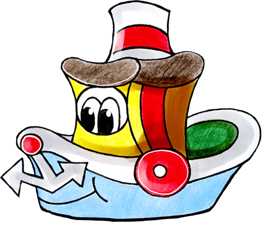 Dieses Bild zeigt eine Illustration von einem Boot, das ein Gesicht hat.